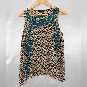 THML Embroidered Sleeveless Top – Size‎ M – Boho Geometric Ivory/Black + Teal